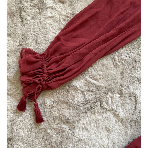 Haute Hippie XS‎ Burgundy V-Neck Mini Dress With Tassel Boho Accents MSRP $695 - Picture 10 of 12
